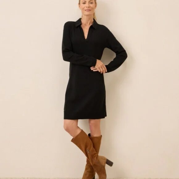 Pact Dresses & Skirts - Pact Classic Fine Knit Collared Sweater Dress Black Size XL NWT